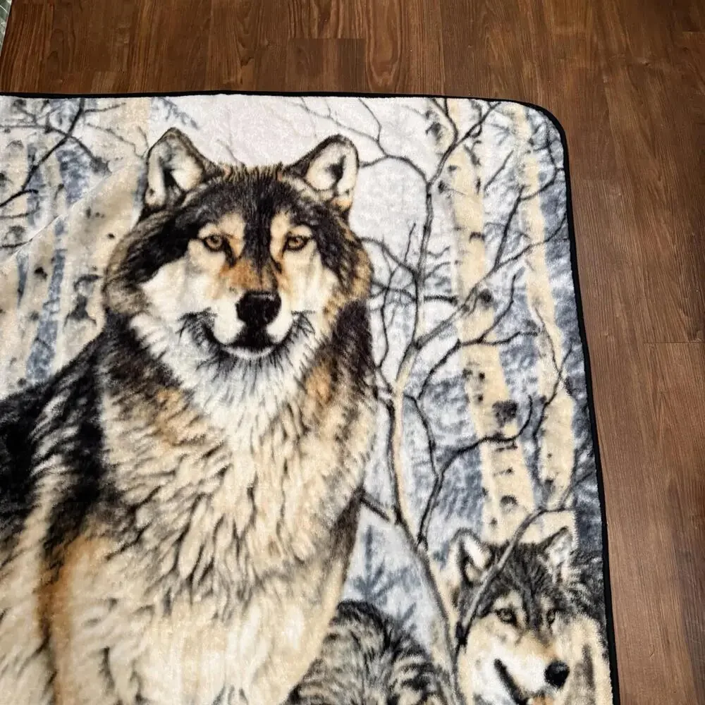 Vintage 80s/90s RARE Al Agnew Snowy Wolves Wolf‎ Art Fleece Throw Blanket 60x48